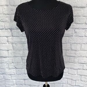Briggs NY women M scoopneck shortsleeve classic polka dot blouse B&W
